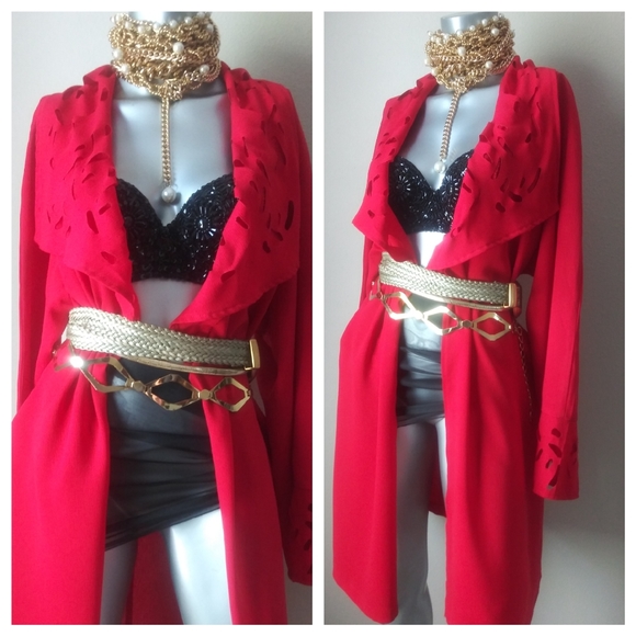 "RED HOT" Sophisticated Vintage Oversized Lag&Look Eyelet CutOut Open Kimono - Picture 5 of 12